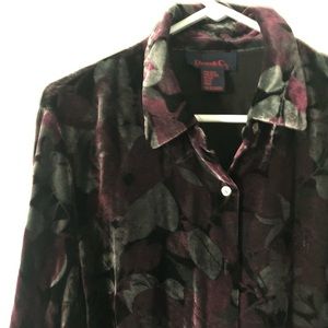 Velvet Button Down Shirt Dress Black Purple